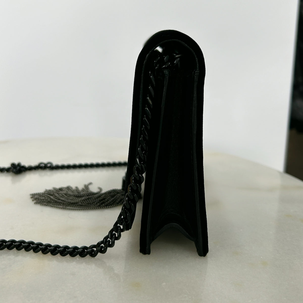 SAINT LAURENT - Kate Black Velvet & Crystal Tassel Bag
