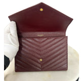 SAINT LAURENT - Cassandre Matelassé Burgundy Envelope Clutch Bag