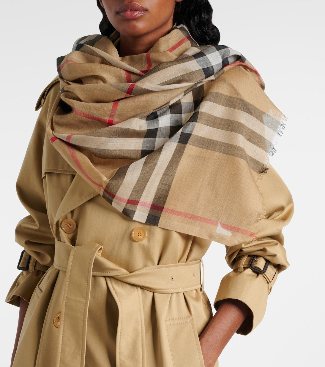 BURBERRY - Check Wool & Silk Gauze Scarf