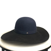 CHANEL - Black & Navy Lapin Wide Brim Hat