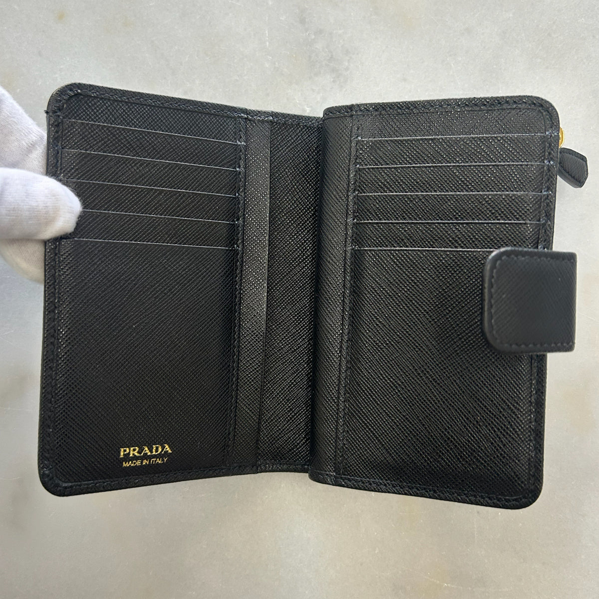 PRADA - Black Saffiano Compact Wallet