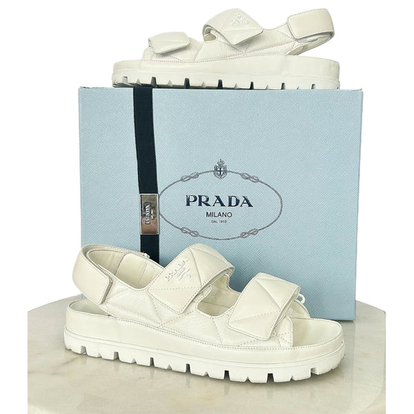 PRADA - White Padded Leather Sandals Sz 38.5