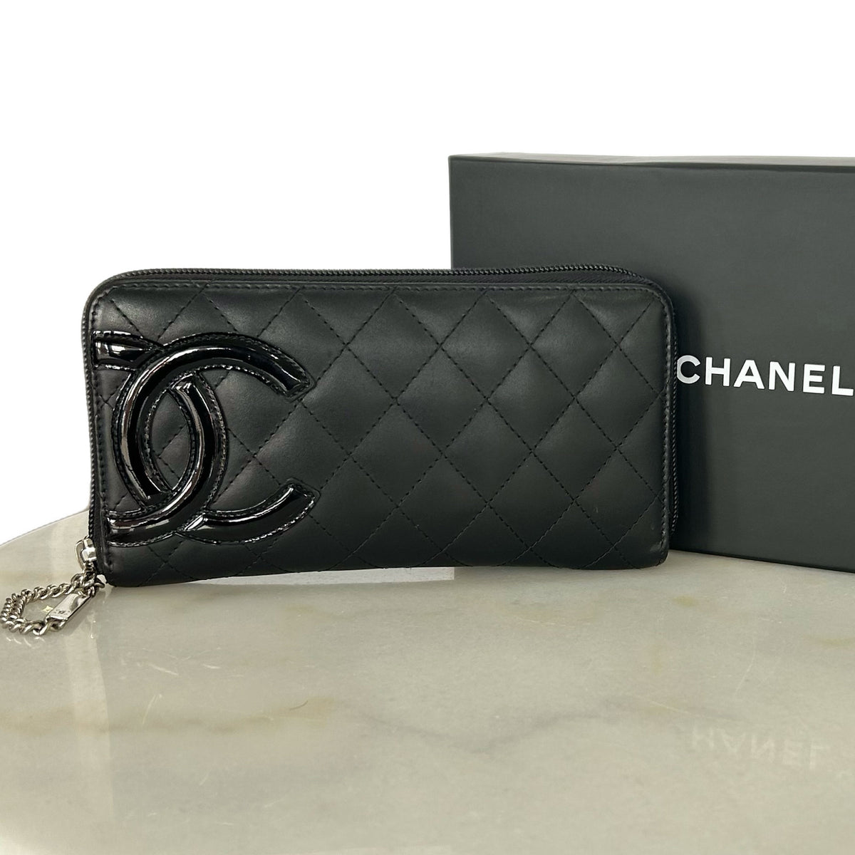 CHANEL - Black Quilted Cambon Zip-Around Wallet