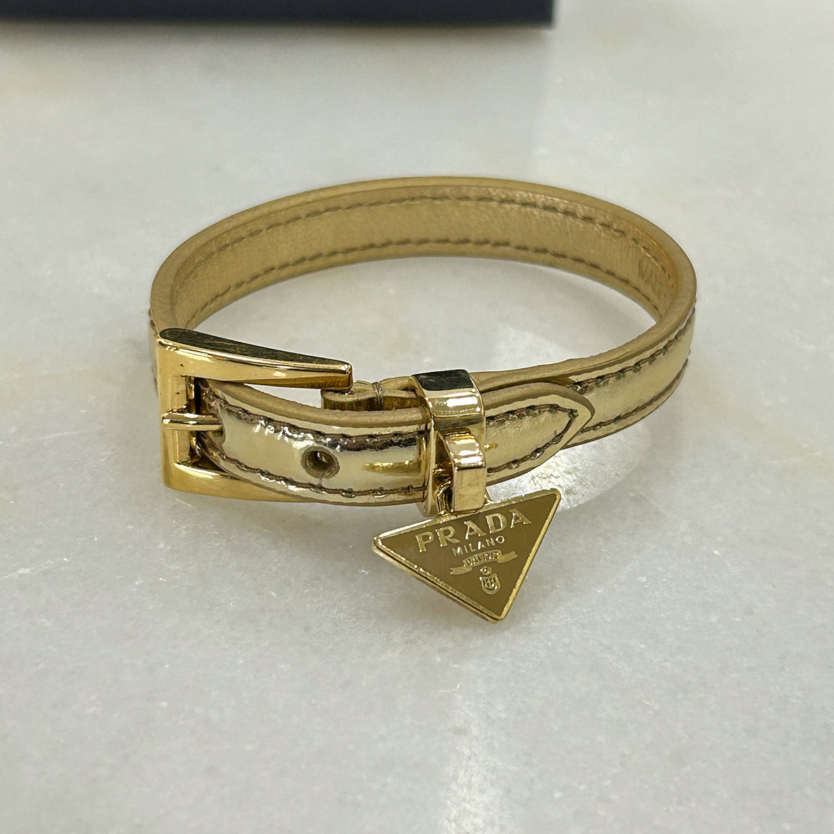 PRADA - Gold Leather Triangle Bracelet