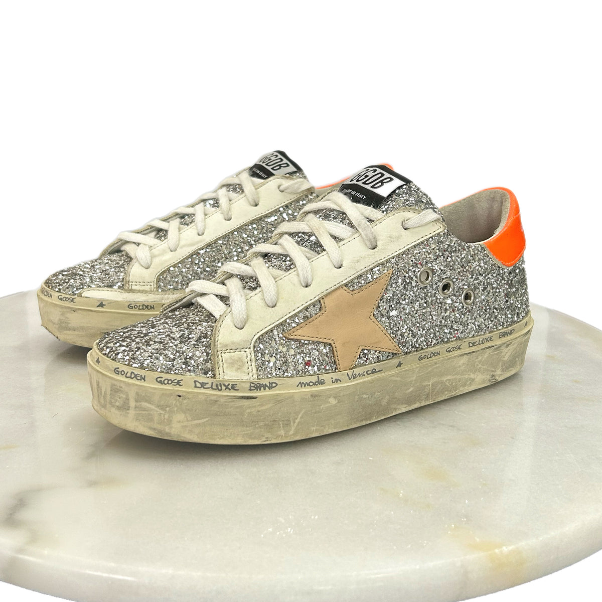 GOLDEN GOOSE - Hi Star Silver Glitter Sneakers Sz 36