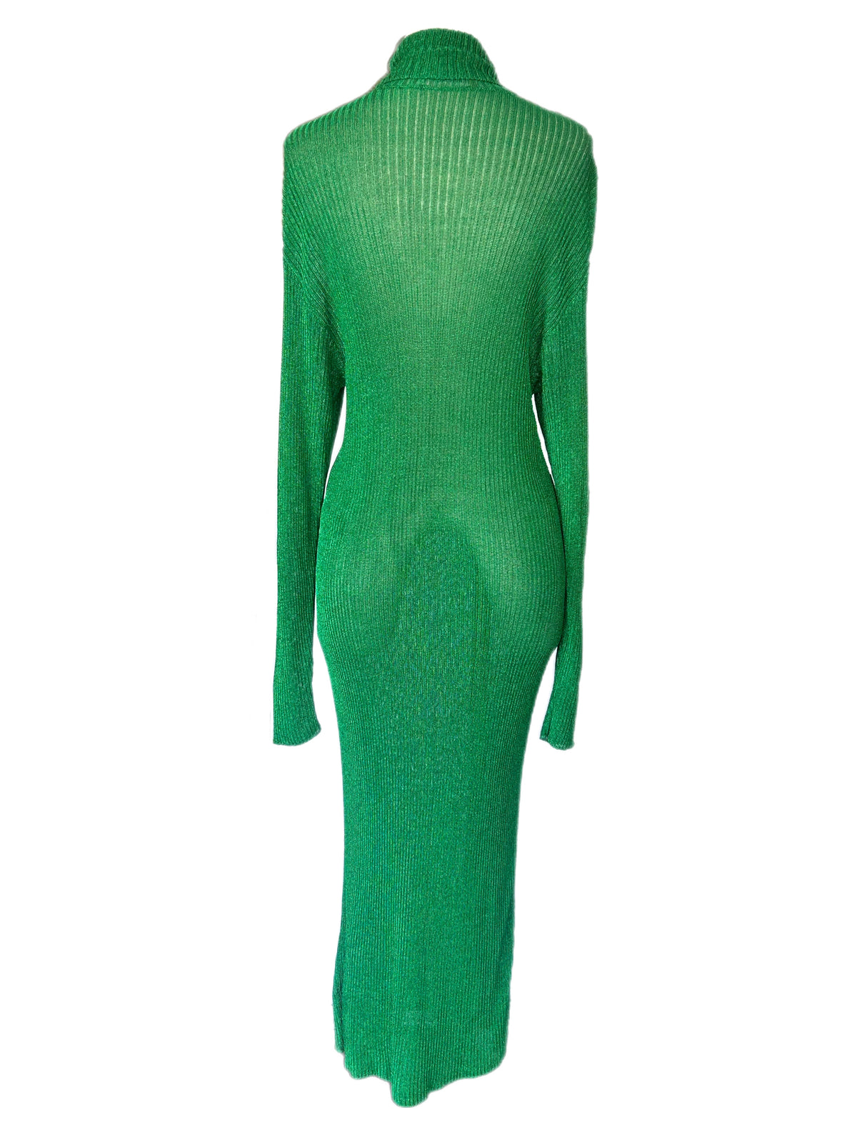 BALENCIAGA - Green Metallic Rib-knit Roll Neck Dress - Suit AUS 8-10