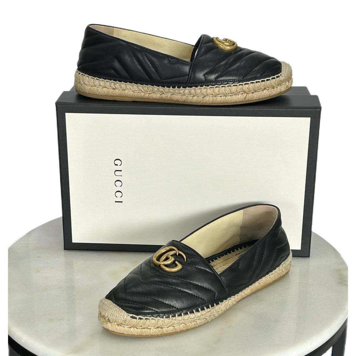 GUCCI - GG Marmont Black Leather Espadrilles Sz 39