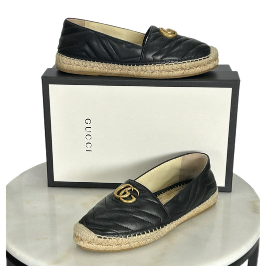 GUCCI - GG Marmont Black Leather Espadrilles Sz 39