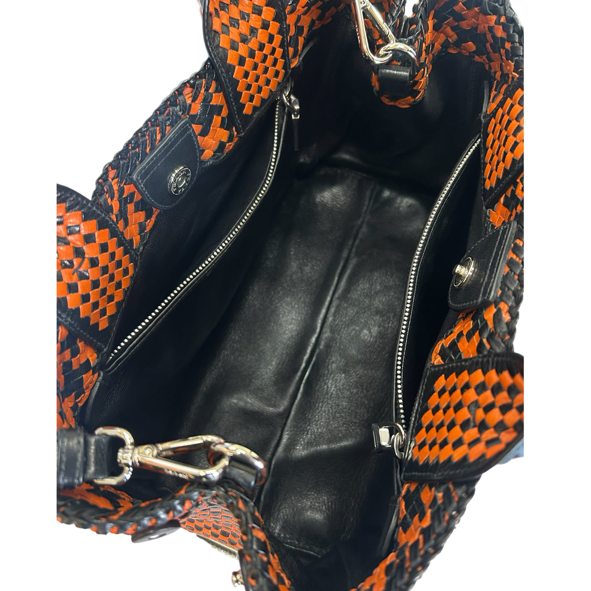 PRADA - Madras Woven Leather Tote Bag