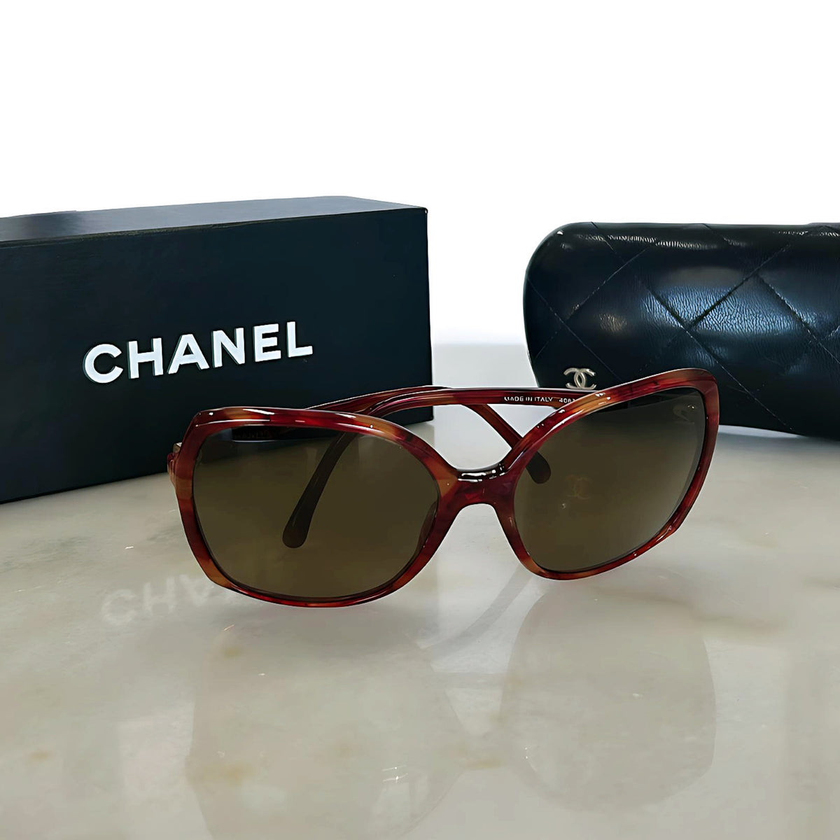 CHANEL - Red Tortoiseshell Sunglasses