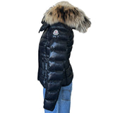 MONCLER - Armoise Giubbotto Black Hooded Fur Jacket Sz 0