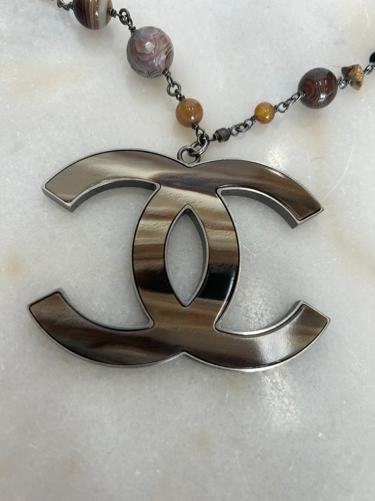 CHANEL - Multi-stone & Resin Oversized CC Pendant Necklace