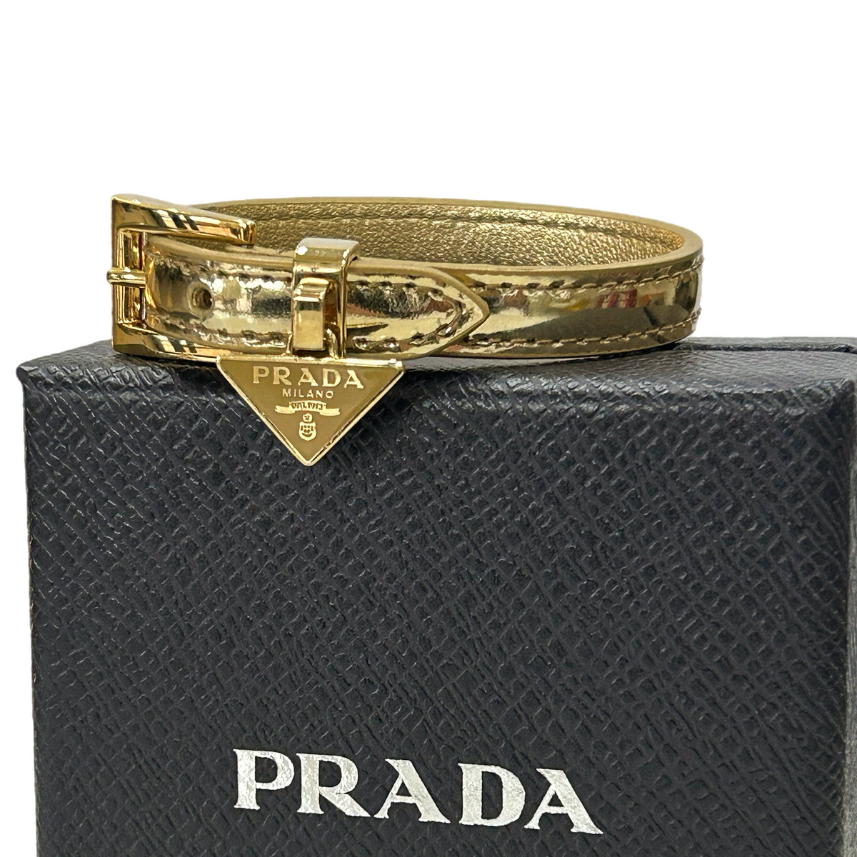 PRADA - Gold Leather Triangle Bracelet