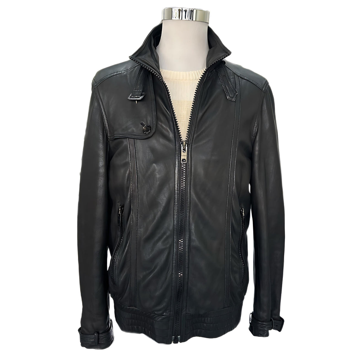 BURBERRY - Black Lamb Leather Jacket Sz 50