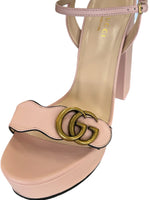 GUCCI - Pink Leather GG Marmont Block Sandals
Size EU 38