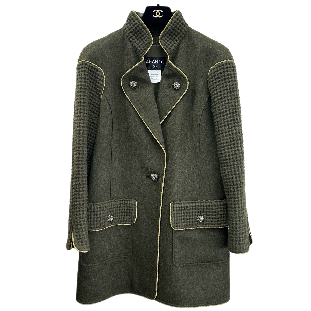 CHANEL - Khaki Wool/Alpaca Coat Size FR 44 / AUS 12