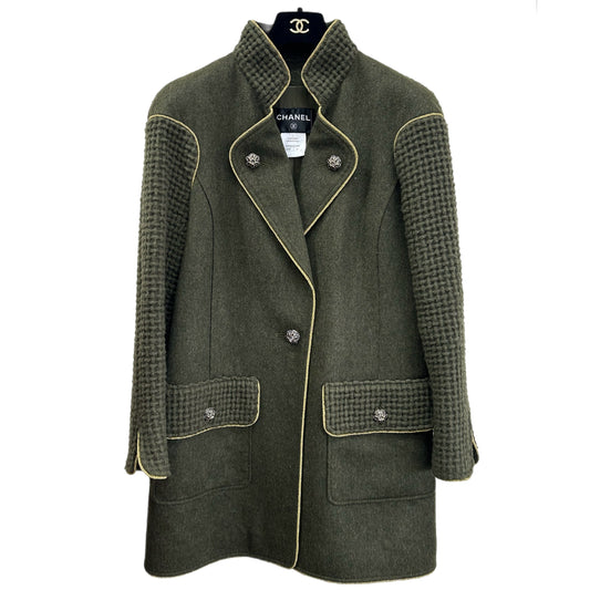 CHANEL - Khaki Wool/Alpaca Coat Size FR 44 / AUS 12