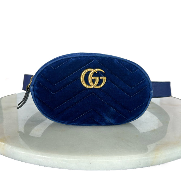 GUCCI - Blue Velvet GG Marmont Belt Bag
