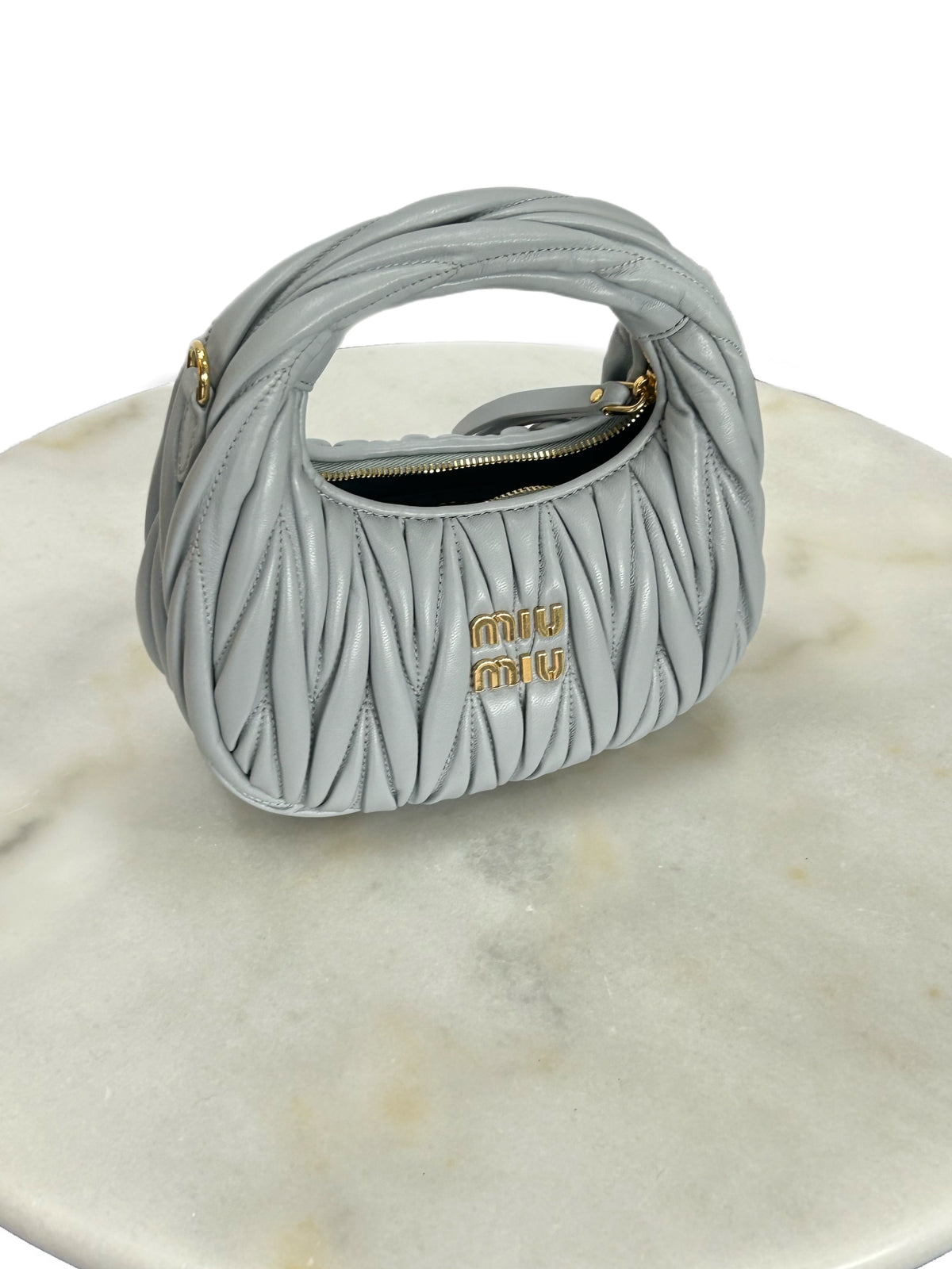 MIU MIU - Wander Matelassé Leather Hobo Mini-Bag - Pearl Grey
