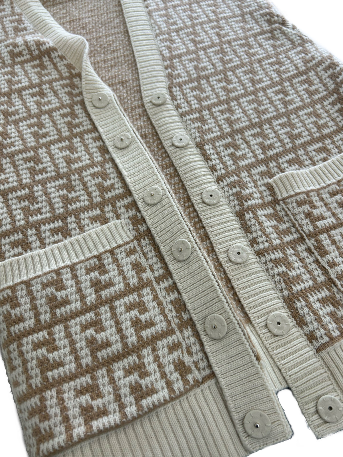 FENDI - FF Motif Cashmere Cardigan in Camel/Natural - Size AUS 10-12