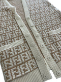 FENDI - FF Motif Cashmere Cardigan in Camel/Natural - Size AUS 10-12