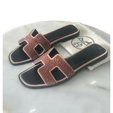 HERMÈS - Oran Sandals in Rose Nude & Rhinestone Sz 37