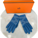 HERMÈS - Blue Leather Gloves Sz 7.5
