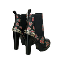 Alexander McQueen - Black Leather Floral Studded Boots Sz 38