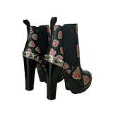 Alexander McQueen - Black Leather Floral Studded Boots Sz 38