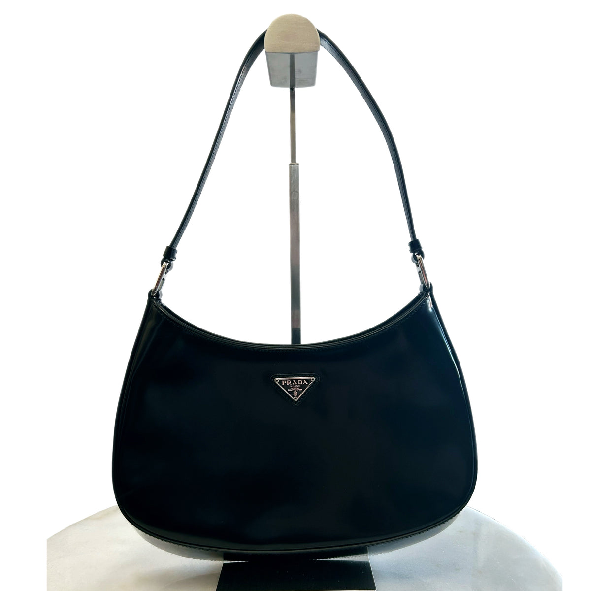 PRADA - Cleo Brushed Leather Black Shoulder Bag