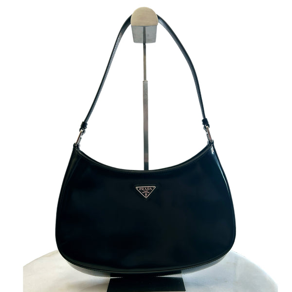PRADA - Cleo Brushed Leather Black Shoulder Bag