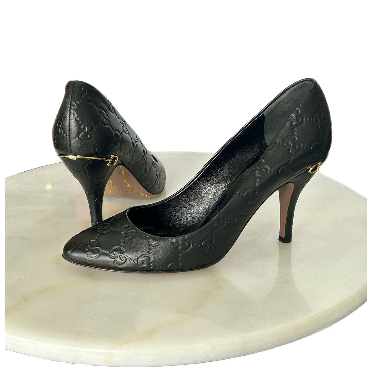 GUCCI - Black Guccisimma Horsebit Heels Sz 38