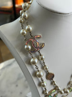 CHANEL - Iridescent Enamel & Pearl CC Long Necklace