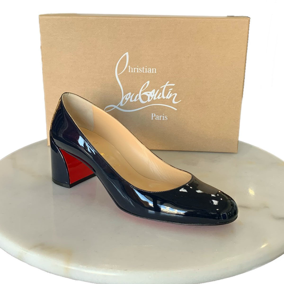 CHRISTIAN LOUBOUTIN - Miss Sab 55mm Marine Block Heels Sz 39