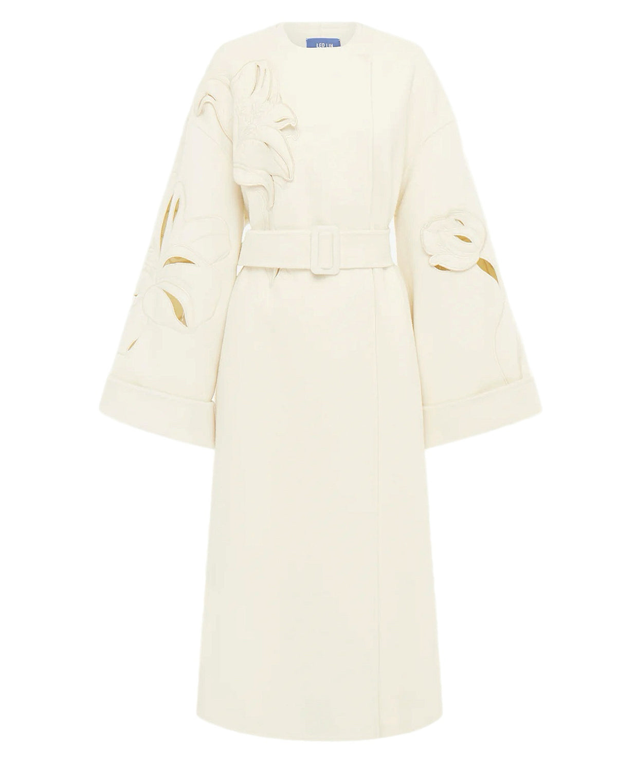 LEO LIN - Celestine Appliqué Wool Coat in Snow Sz S