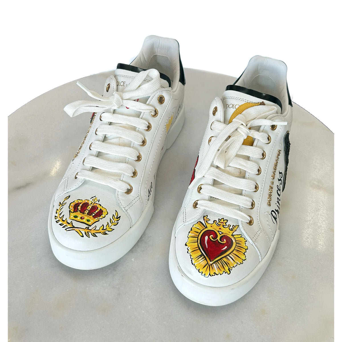 DOLCE & GABBANA - Portofino Embellished Leather Sneakers Sz 38