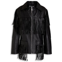 Each X Other - Fringe Detail Black Leather Jacket Sz M