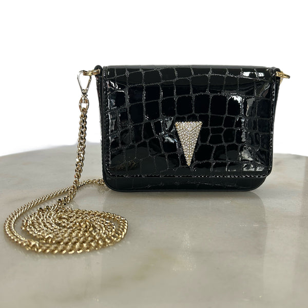 SCANLAN THEODORE 
- Black Croc Mini Triangle Diamanté Bag