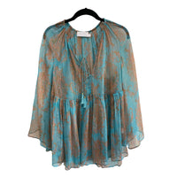 ZIMMERMANN - Blue Silk & Lurex Paisley Blouse Sz 0 / Suit 8-10