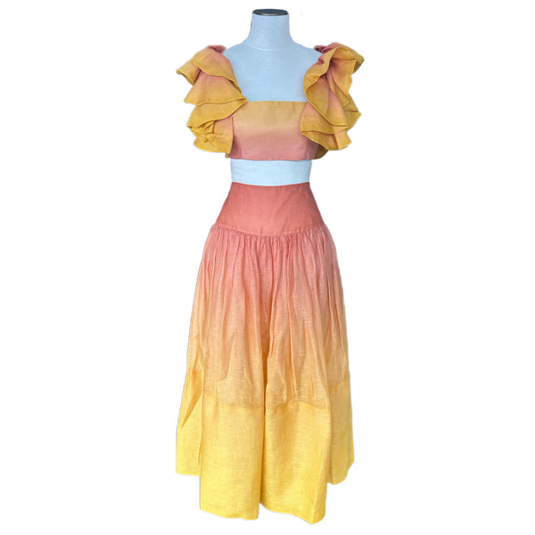 ZIMMERMANN - Postcard Ruffle Bodice & Maxi Skirt Set Sz 2