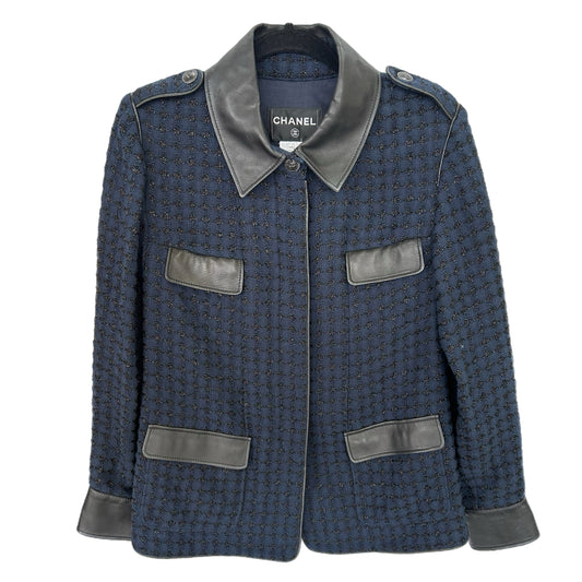 CHANEL - Navy & Black Houndstooth Jacket Sz 42