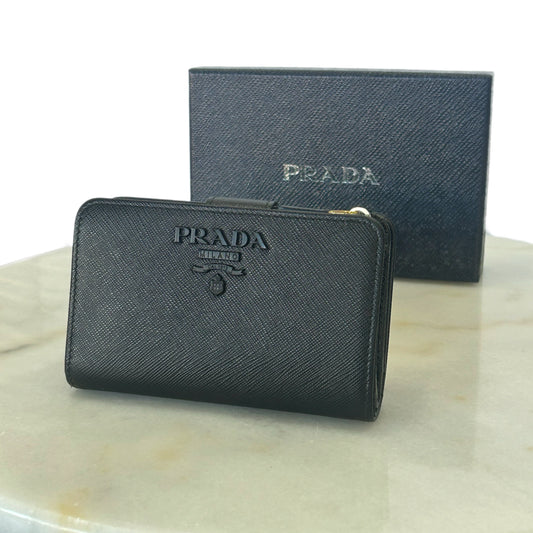 PRADA - Black Saffiano Compact Wallet