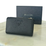 PRADA - Black Saffiano Compact Wallet