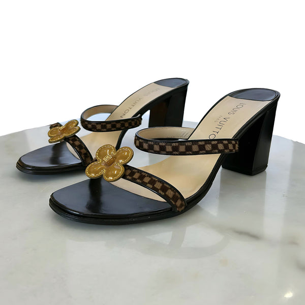 LOUIS VUITTON - Damier Monogram Flower Block Sandals Sz 37.5