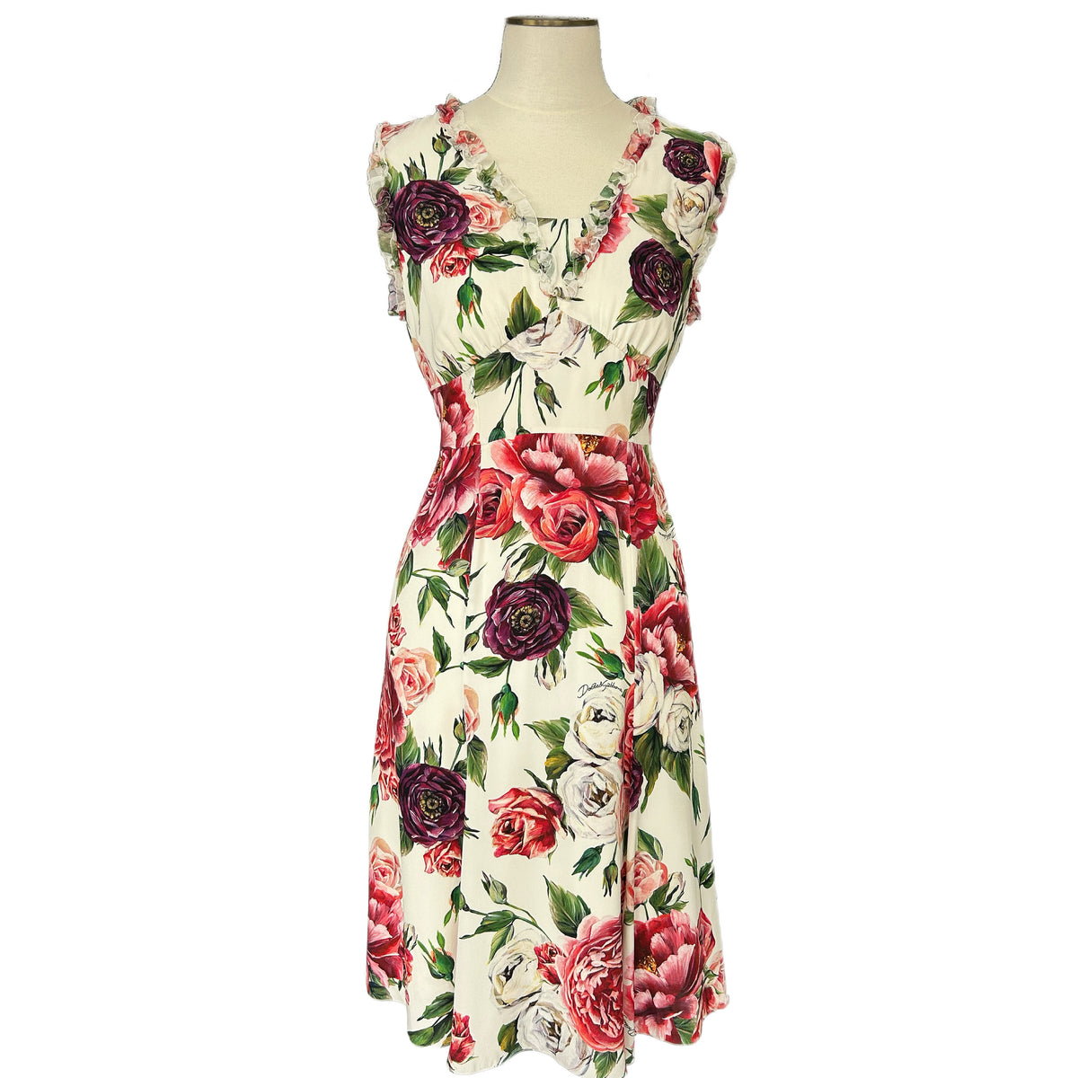 DOLCE & GABBANA - Floral Print Silk Dress Sz 46 IT