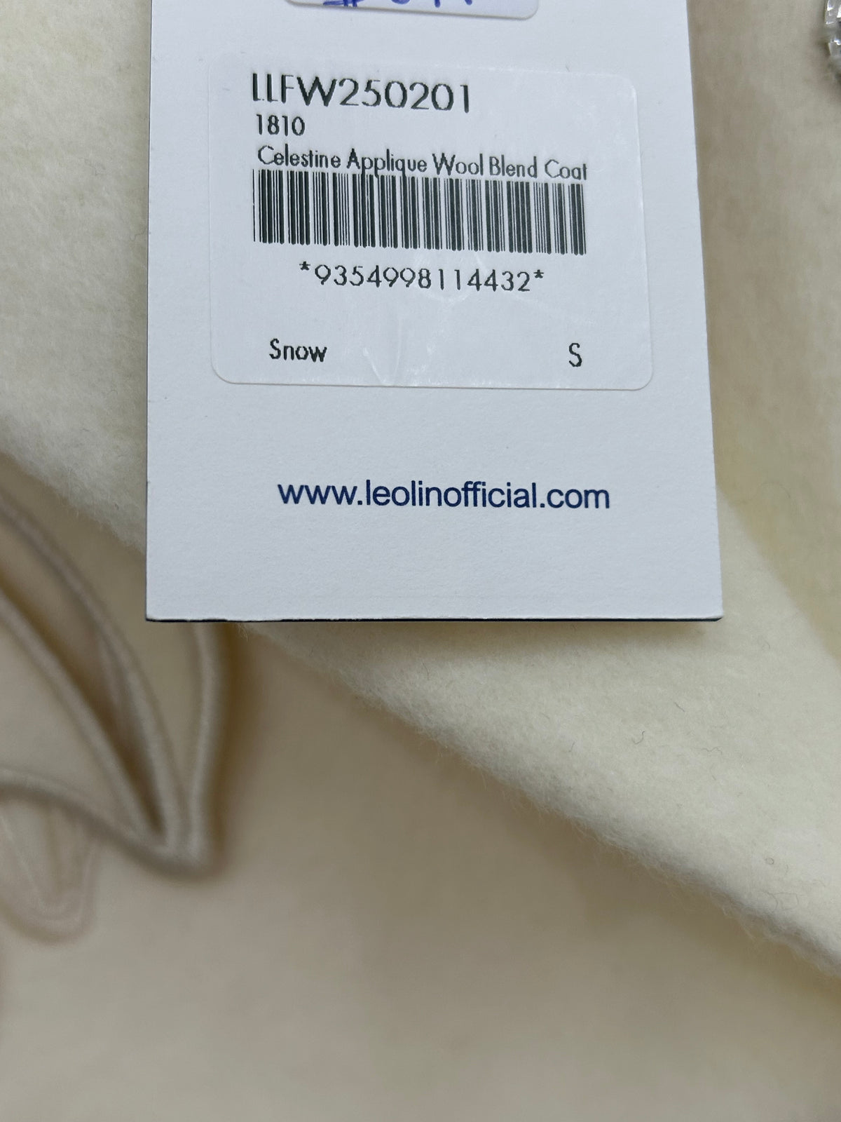 LEO LIN - Celestine Appliqué Wool Coat in Snow Sz S