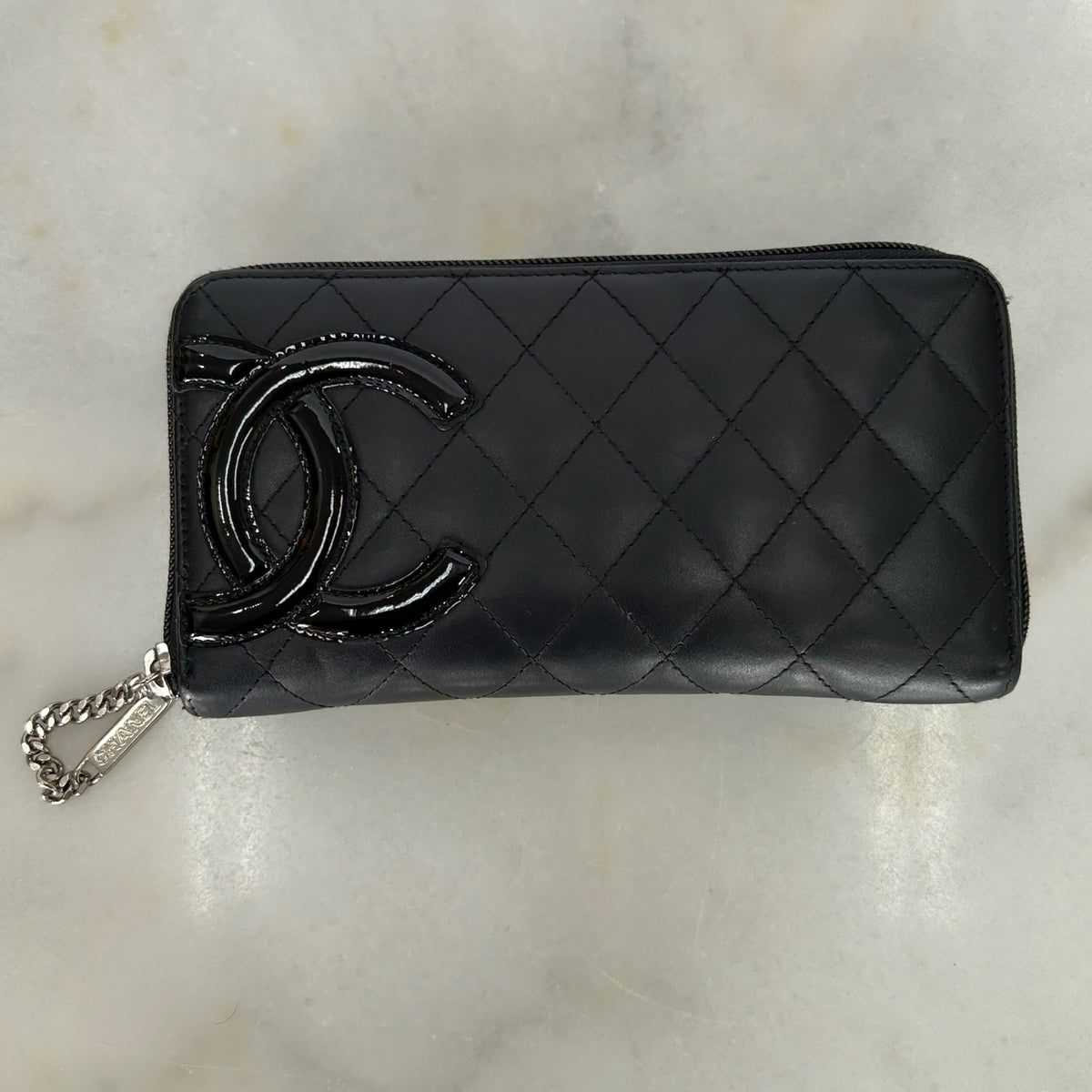 CHANEL - Black Quilted Cambon Zip-Around Wallet