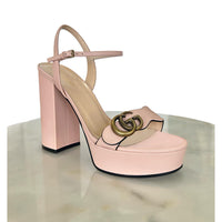 GUCCI - Pink Leather GG Marmont Block Sandals
Size EU 38