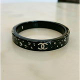 CHANEL - Black Resin Crystal CC Bangle