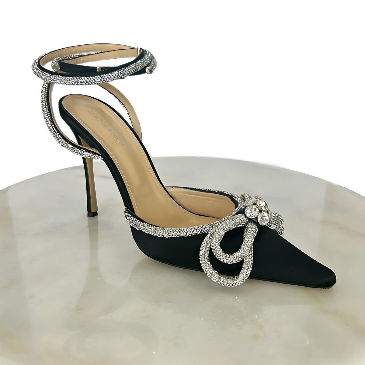 MACH & MACH - Double Bow Embellished Black Satin Pumps 41.5